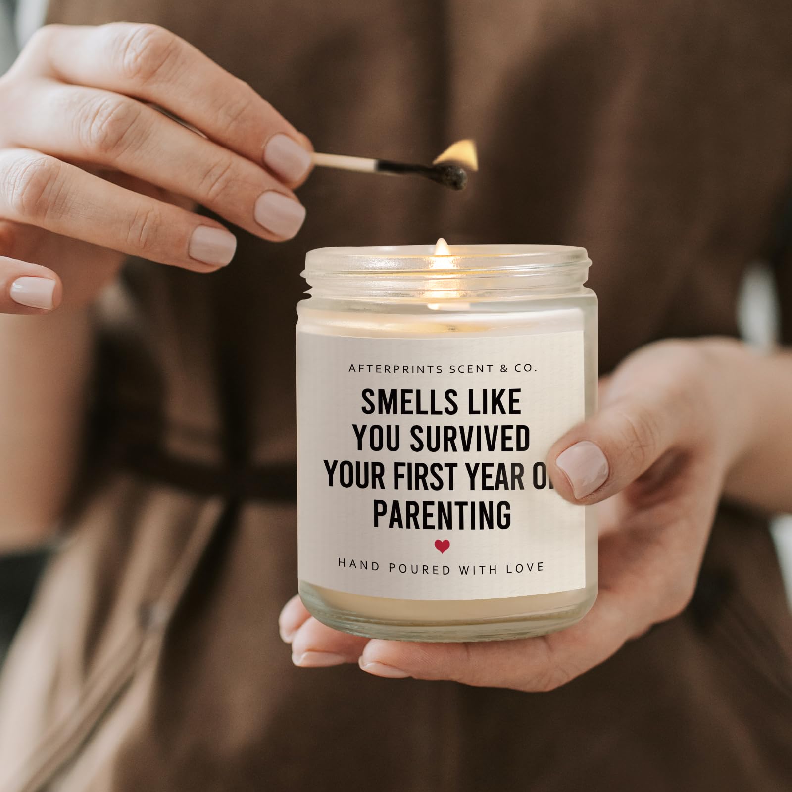 Transparent glass jar with gold lid candle Afterprints
