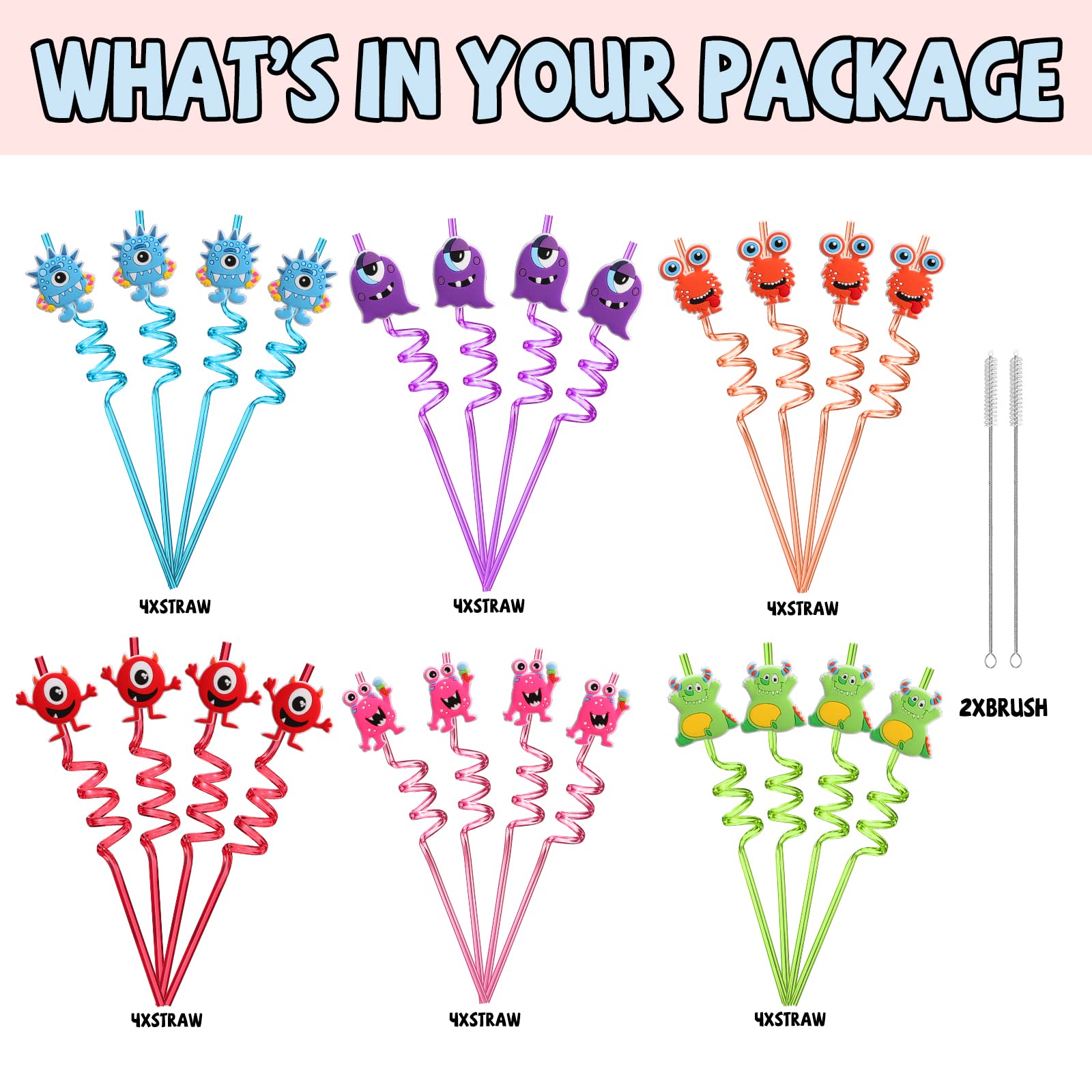 Reusable plastic monster straw for kids party use