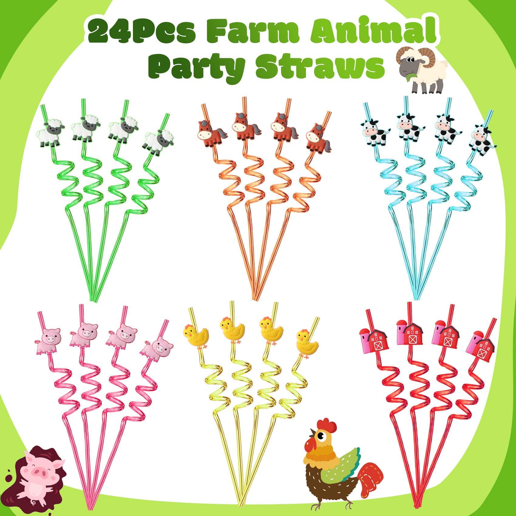 Kids party decorations farm animals straw set AFZMON