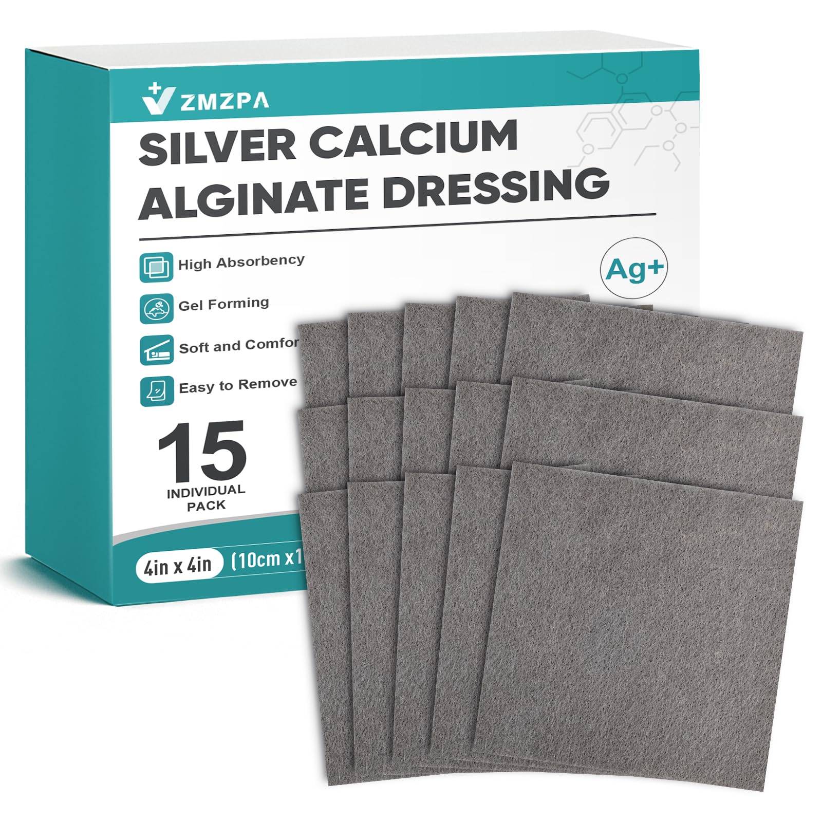 Ag Silver Calcium Alginate Wound Dressing 4x4 inches individually packaged