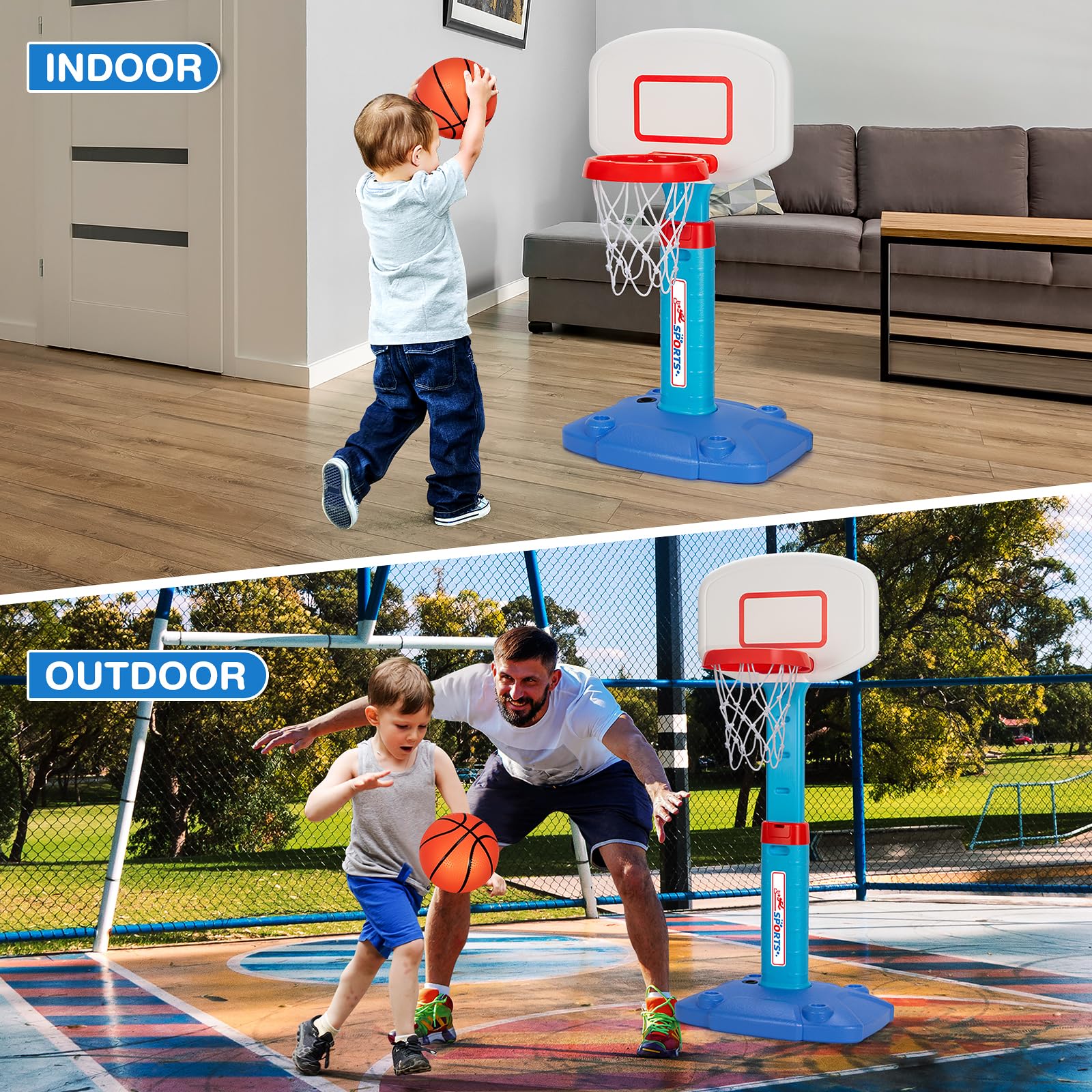 Hoop height range 29.5in to 41.3in with five slots