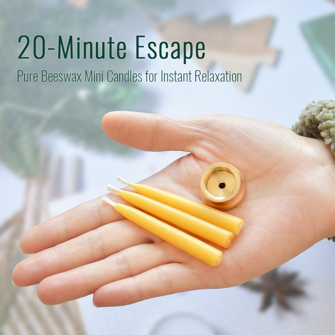 Unlit beeswax meditation candle display