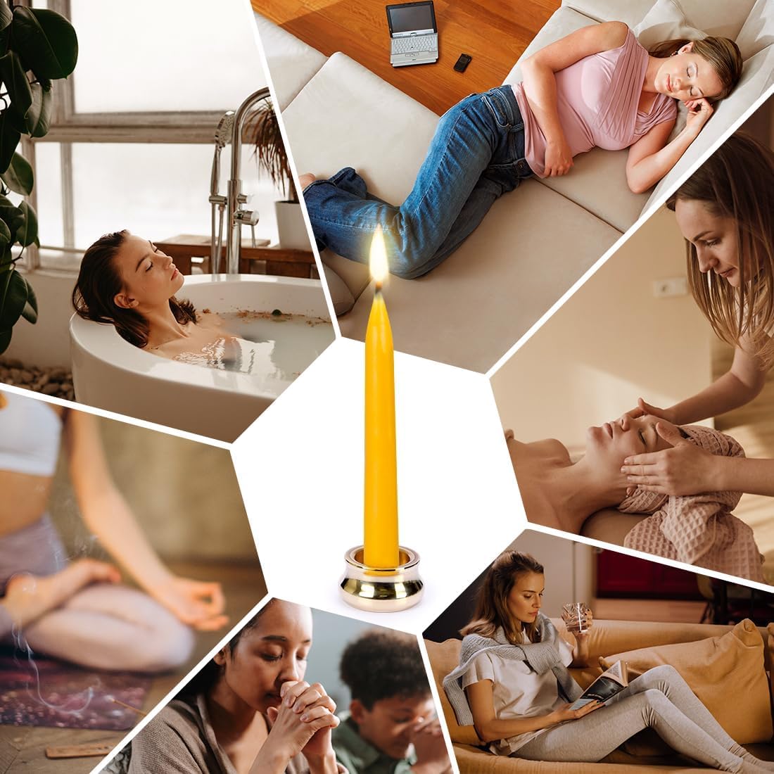 Dripless design beeswax candle beside holder