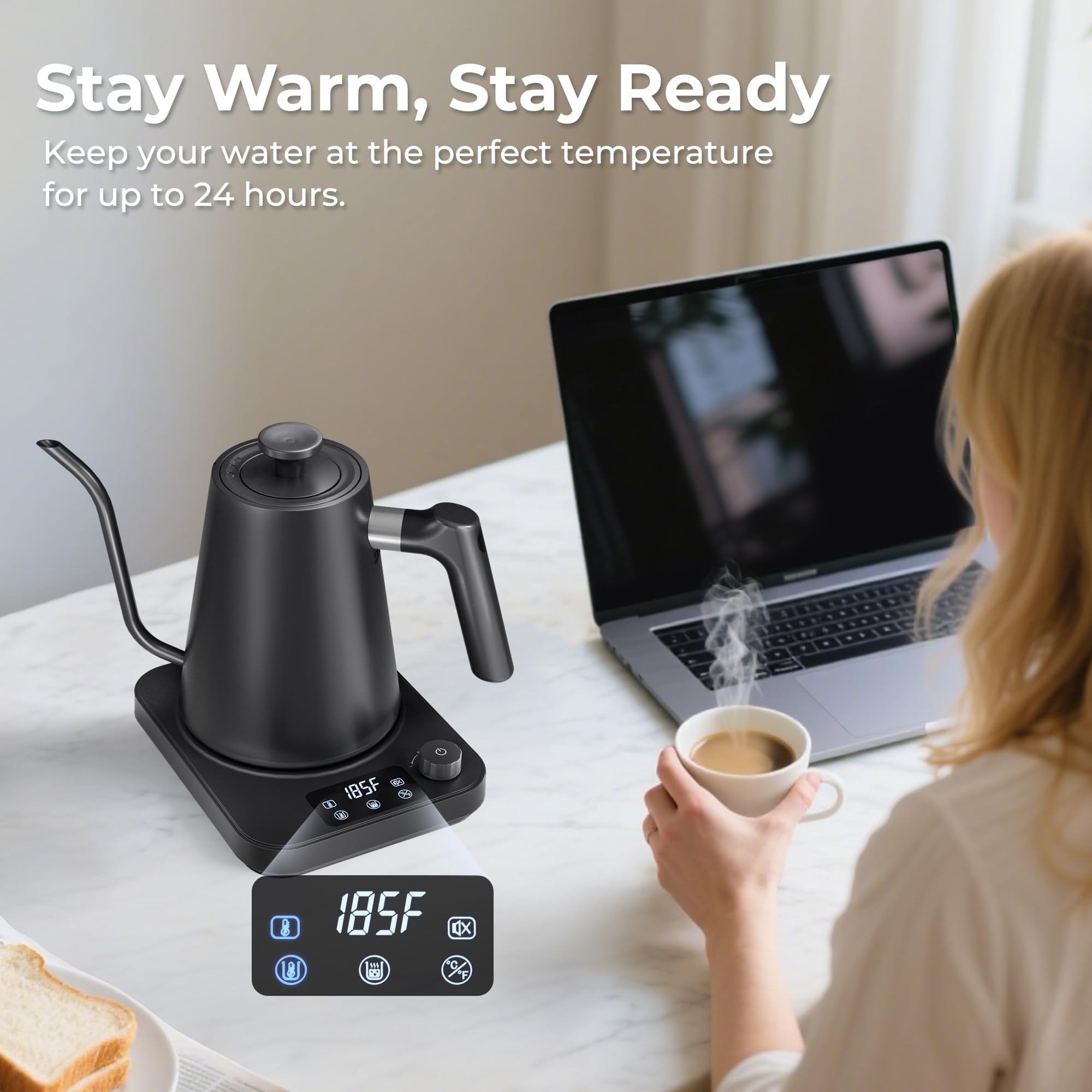 Automatic shut-off and boil-dry protection features AGORVIO kettle