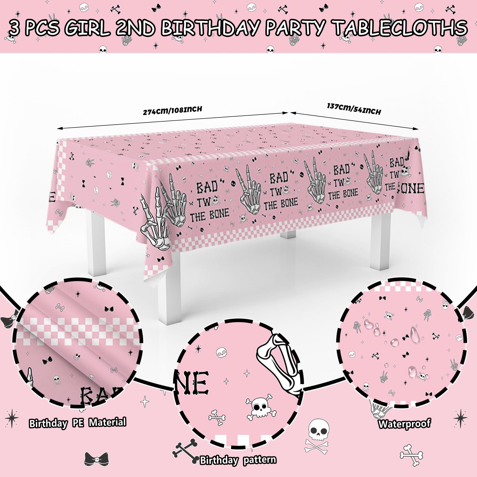 Bone tablecloth pink 3pcs for music theme party decor