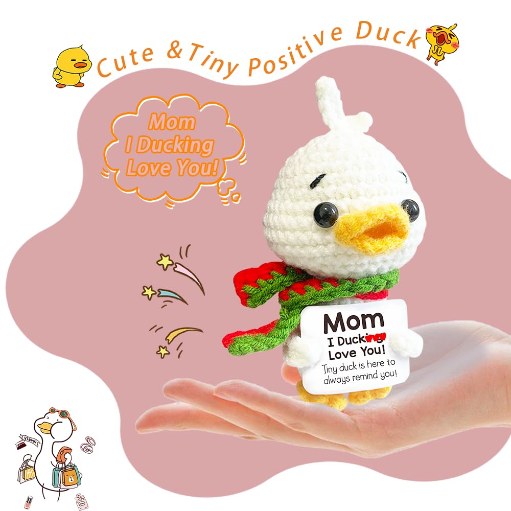 emotional support crochet duck with note card for mom