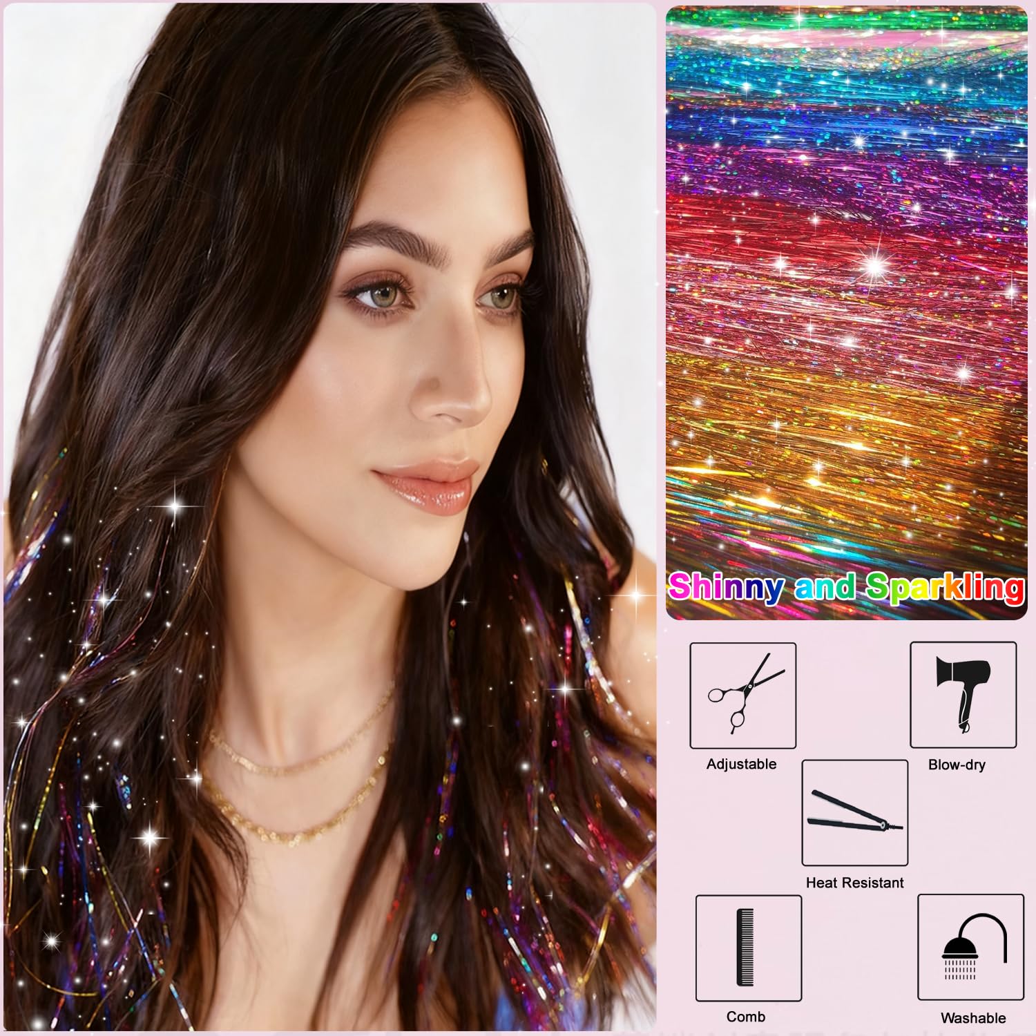 Tinsel strands can be cut to different lengths for styling