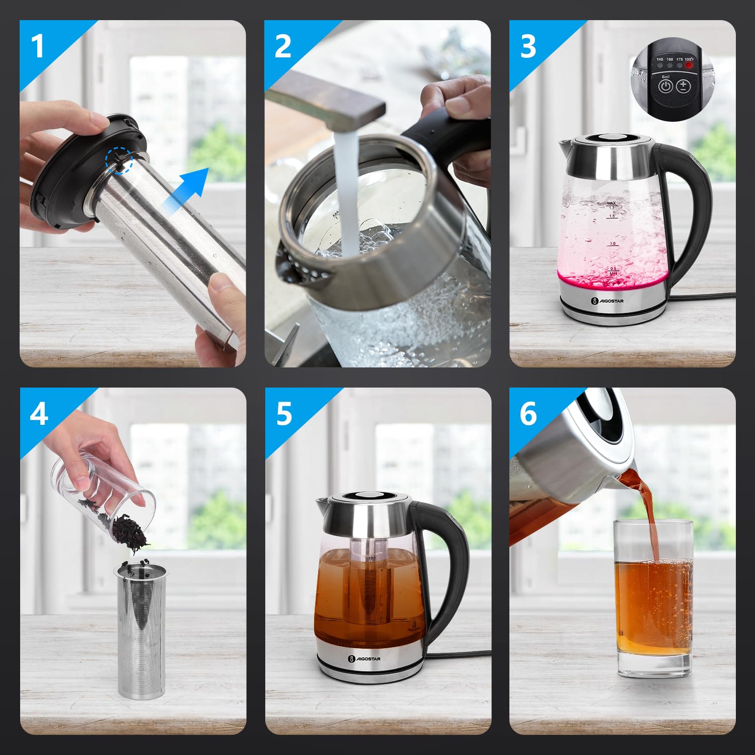 Cordless design for easy pouring with Aigostar kettle