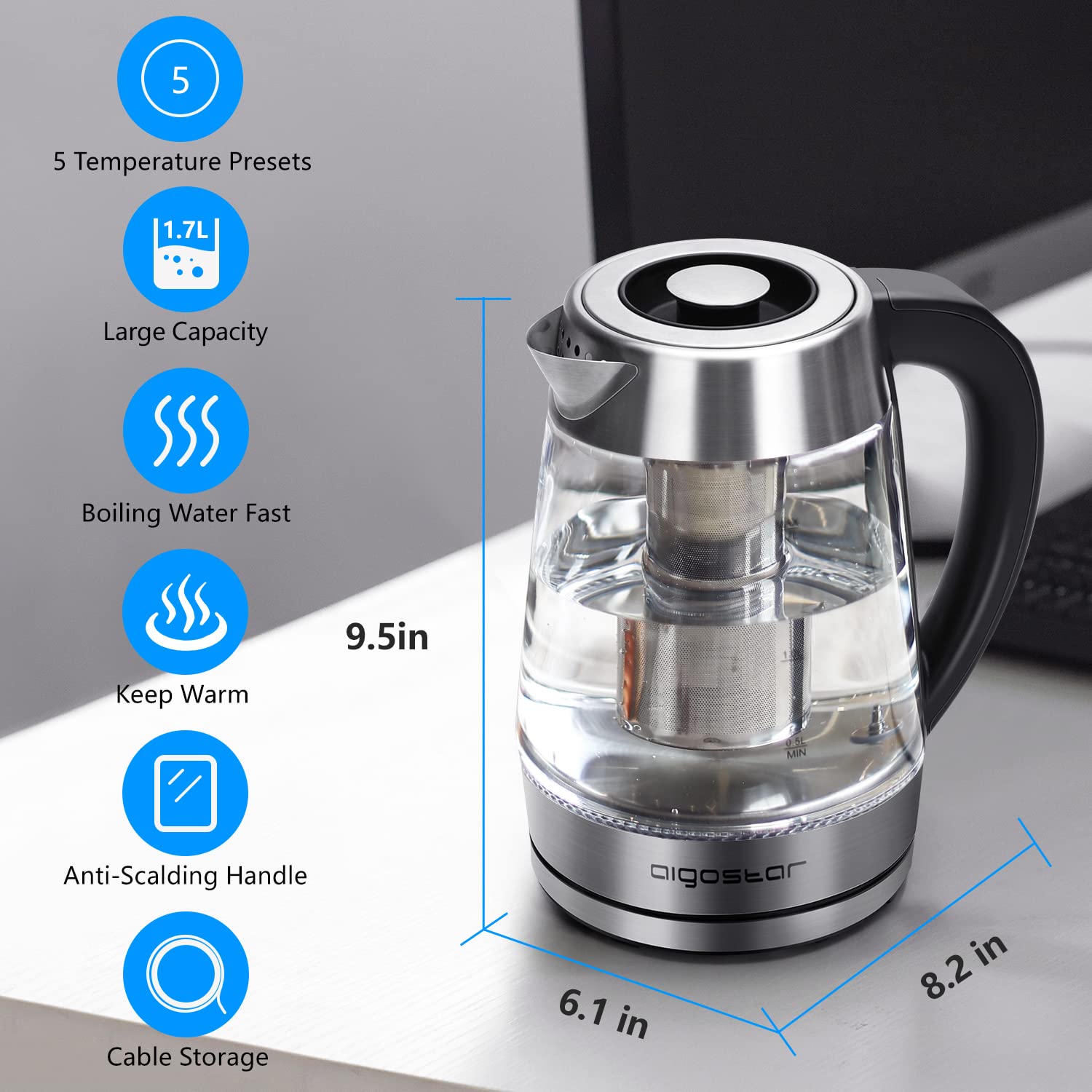 Auto shut-off and boil-dry protection in Aigostar kettle