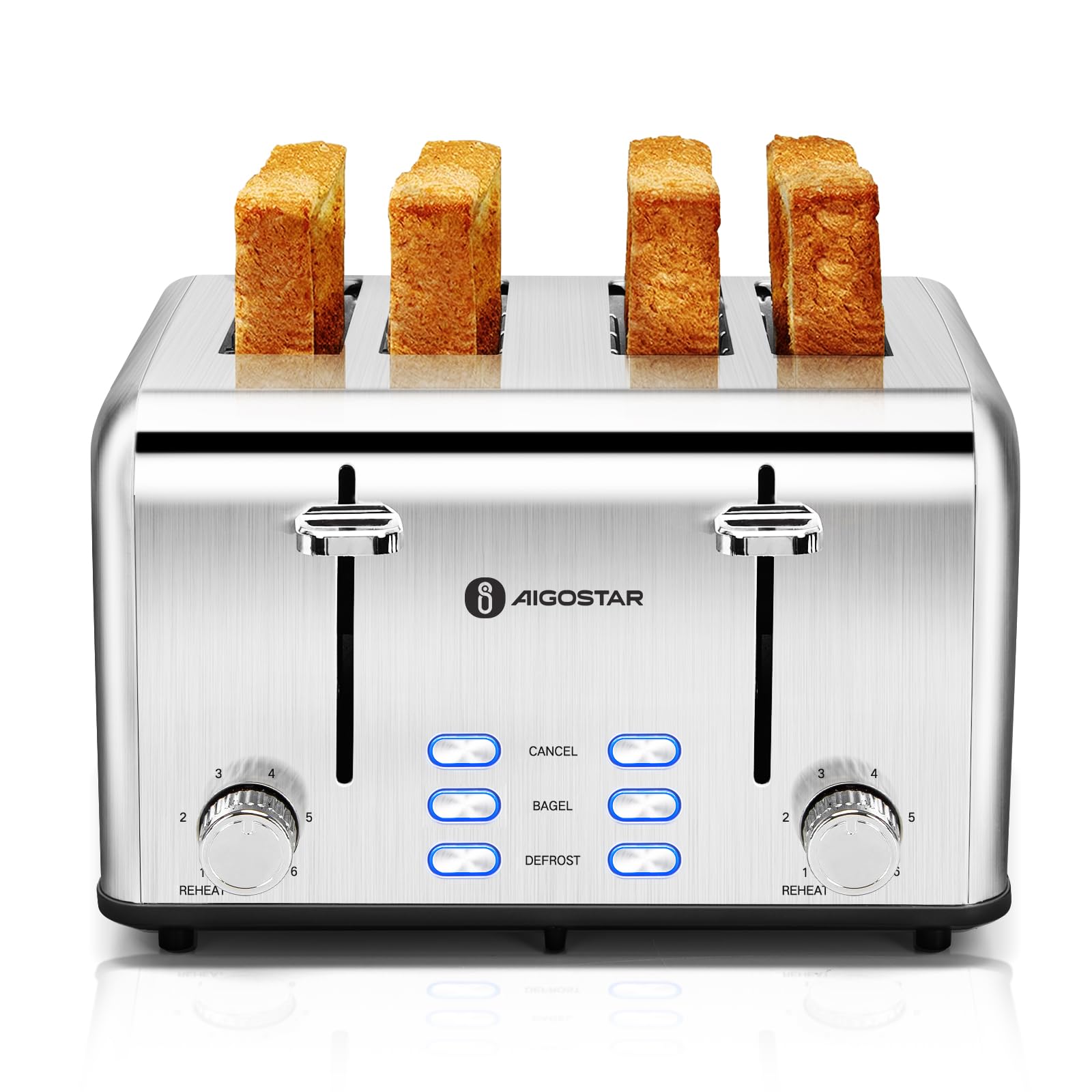 Aigostar Toaster 4 Slice stainless steel front view