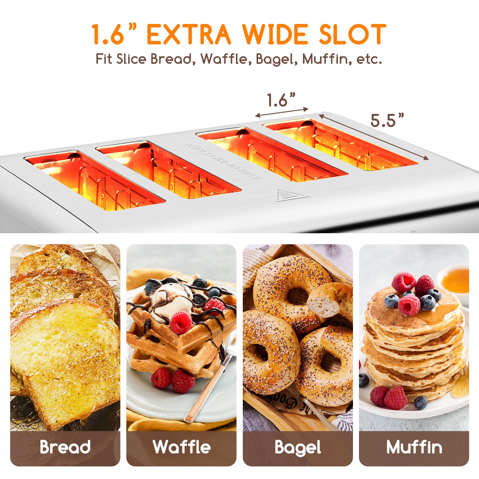 Aigistar Toaster 4 Slice with 1.6 inch wide slots for thick bread