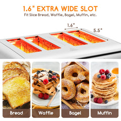 Aigistar Toaster 4 Slice with 1.6 inch wide slots for thick bread