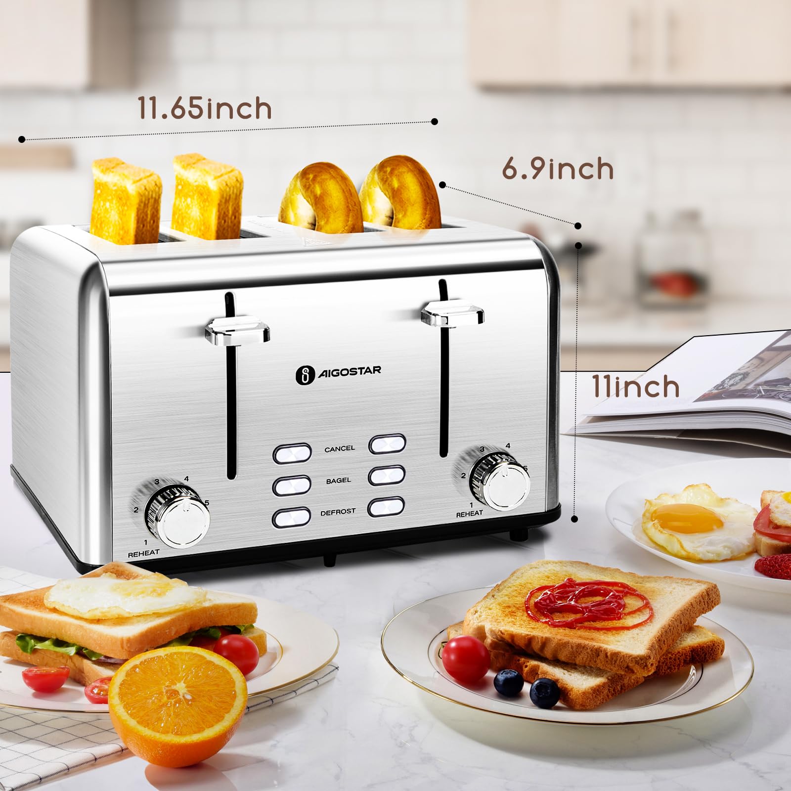 Bagel function and LED indicators on Aigostar toaster