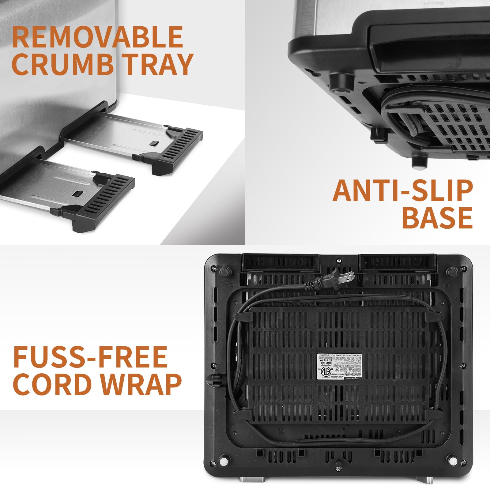 Cord storage feature on Aigostar 4 slice toaster