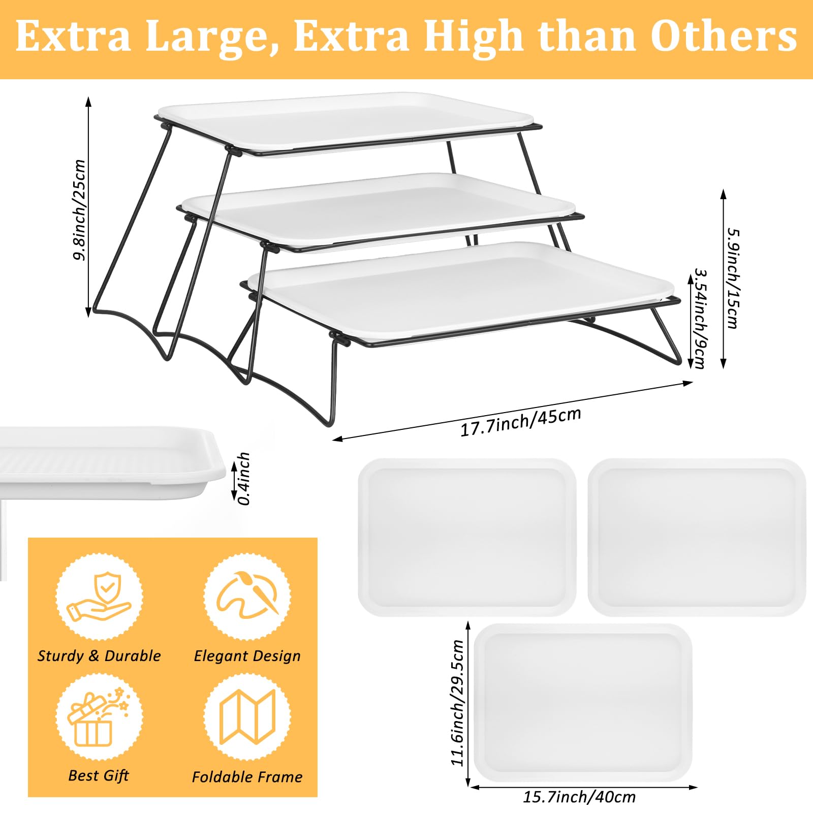 AIHSUMC three tier tray display stand with metal rack side angle