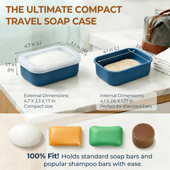Silicone travel soap container with drainage layer blue lid