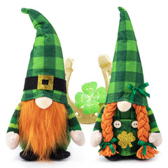 AinDen St Patricks Day Gnomes Decor Mr and Mrs Irish Buffalo Gnome plush dolls