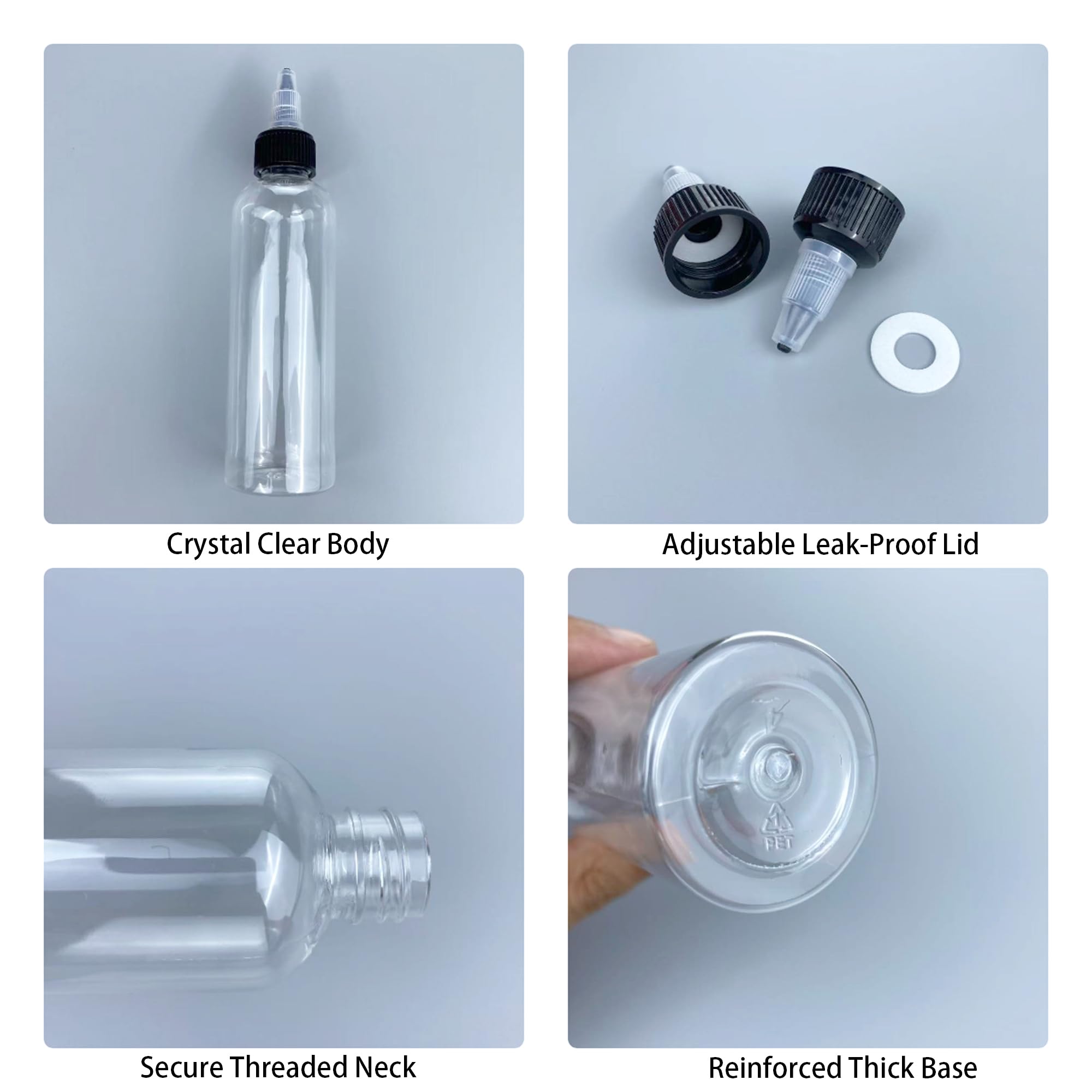 4 oz clear plastic squeeze bottle with twist cap