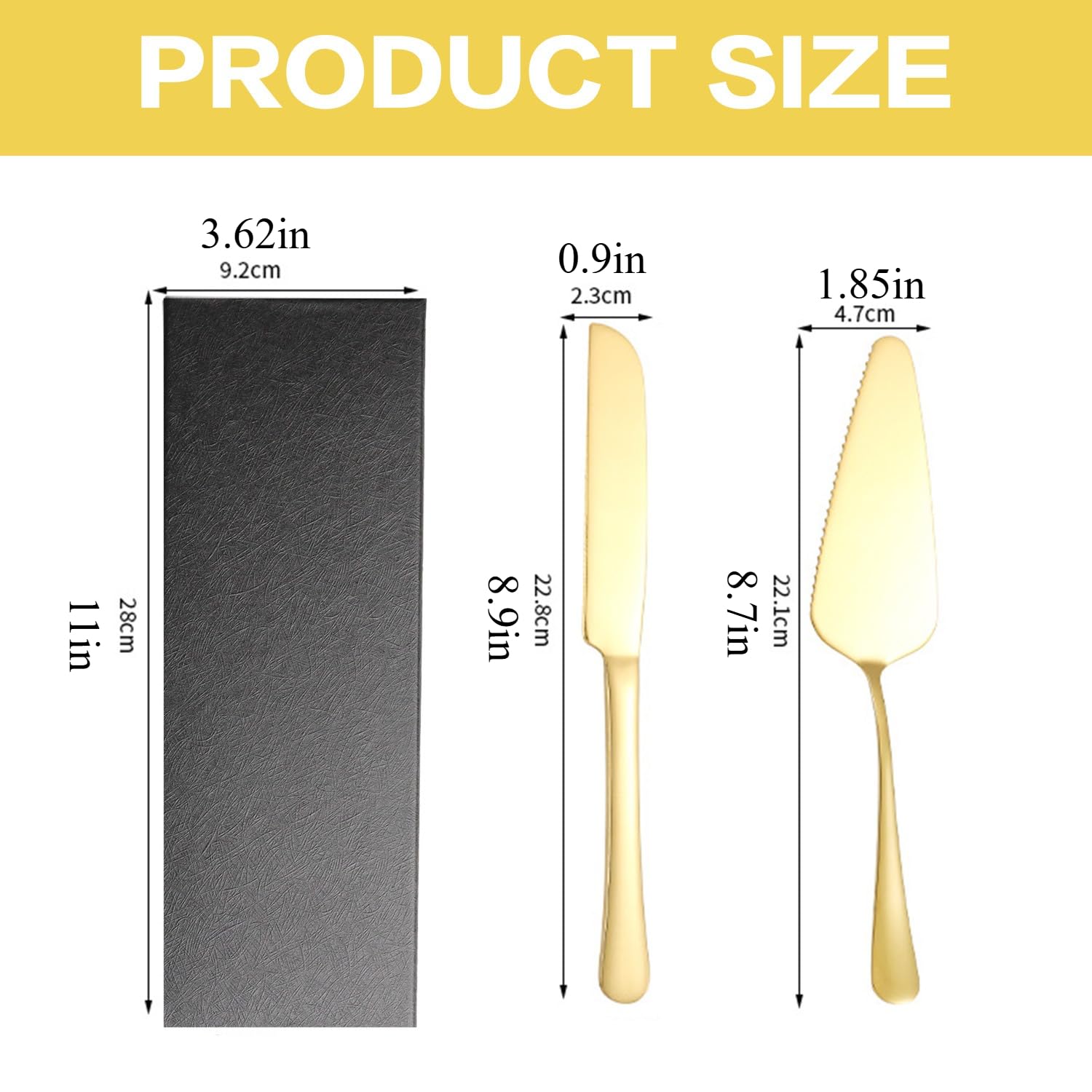 Aiokuo gold cake knife and server set stainless steel
