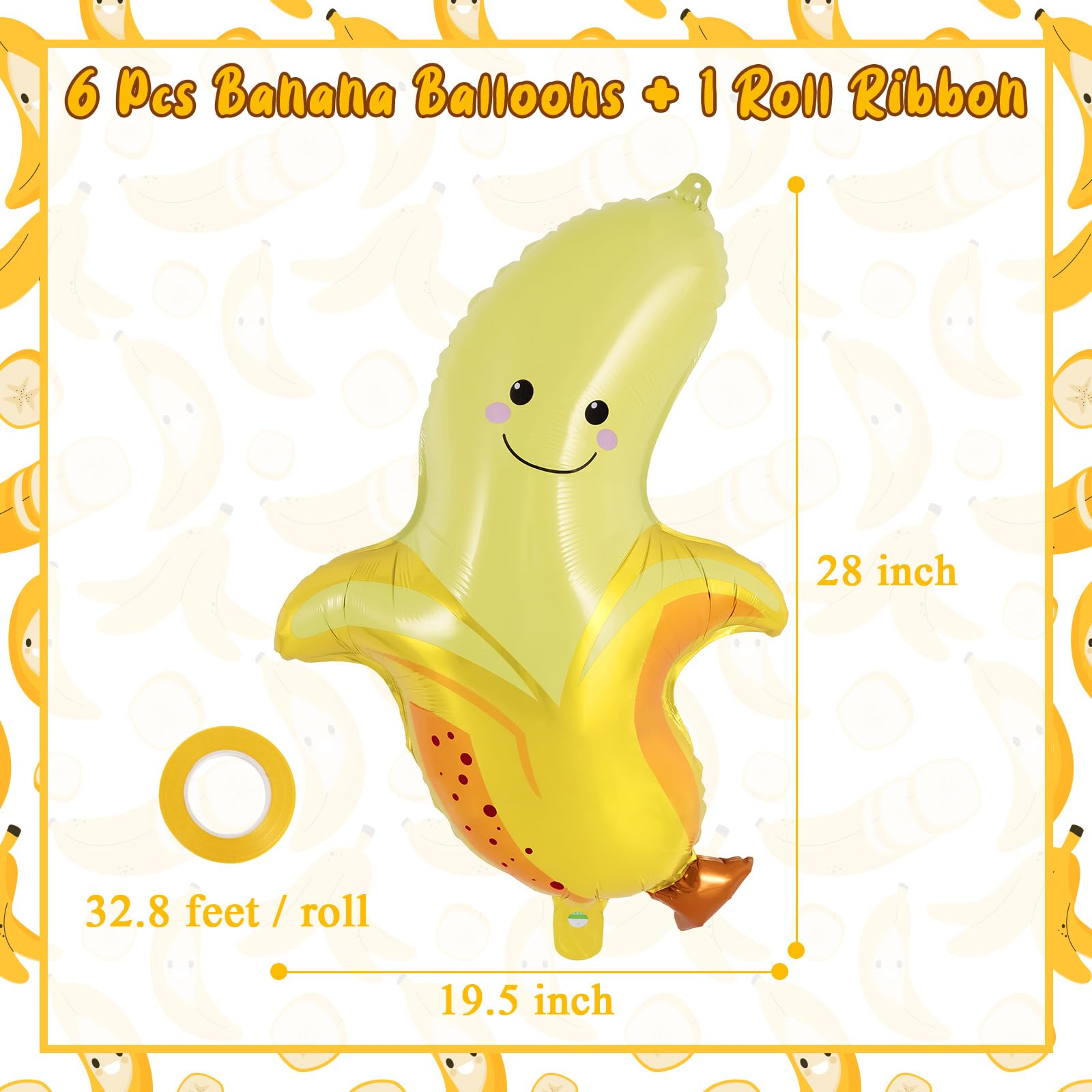 Yellow banana shaped foil balloons 28 x 19.5 inches
