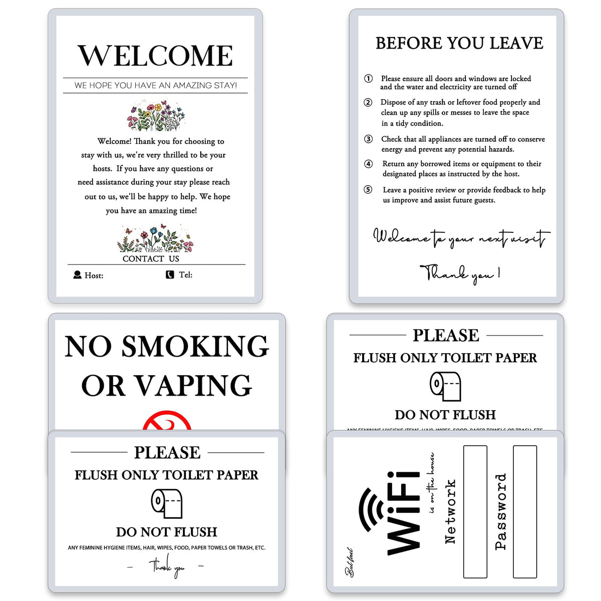 Air BnB signs for hosts set 4x6 signs with magnets
