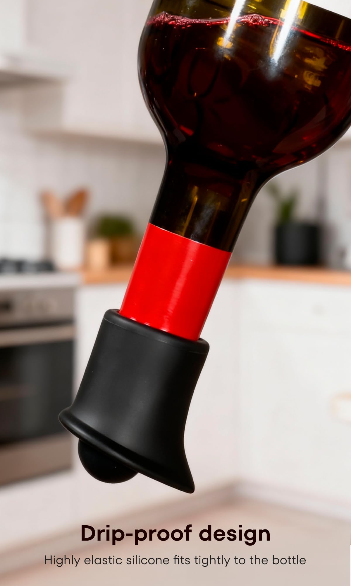 dishwasher-cleanable wine stopper on bottle