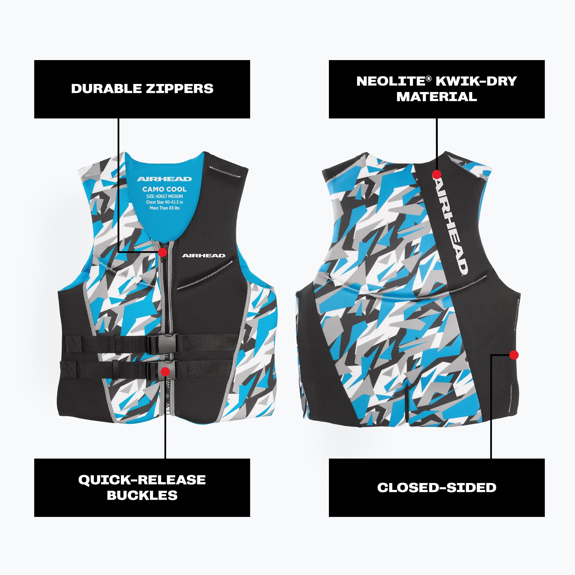 Airhead lightweight PE foam PFD for boating and wakeboarding