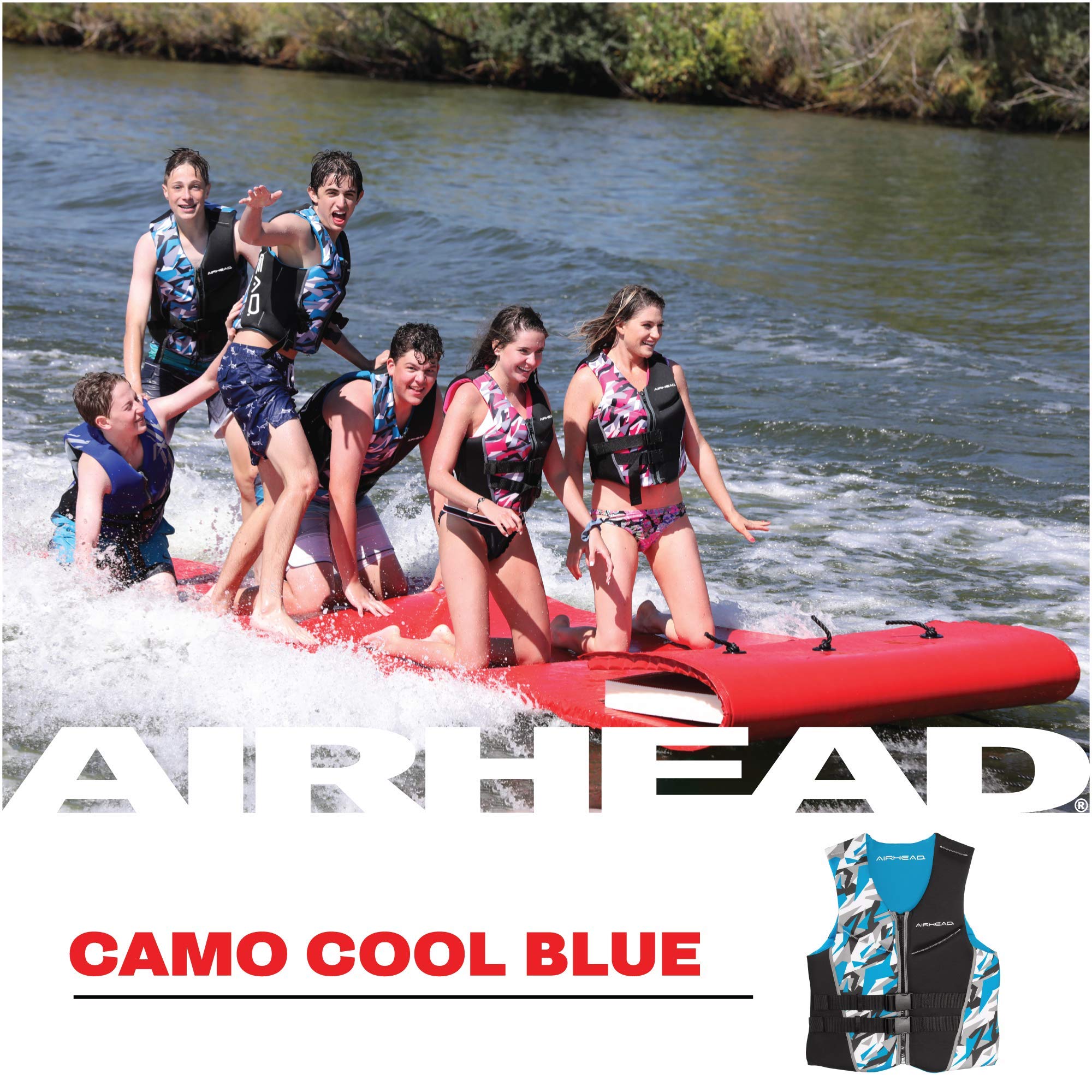 Airhead blue camo pattern life vest for water adventures