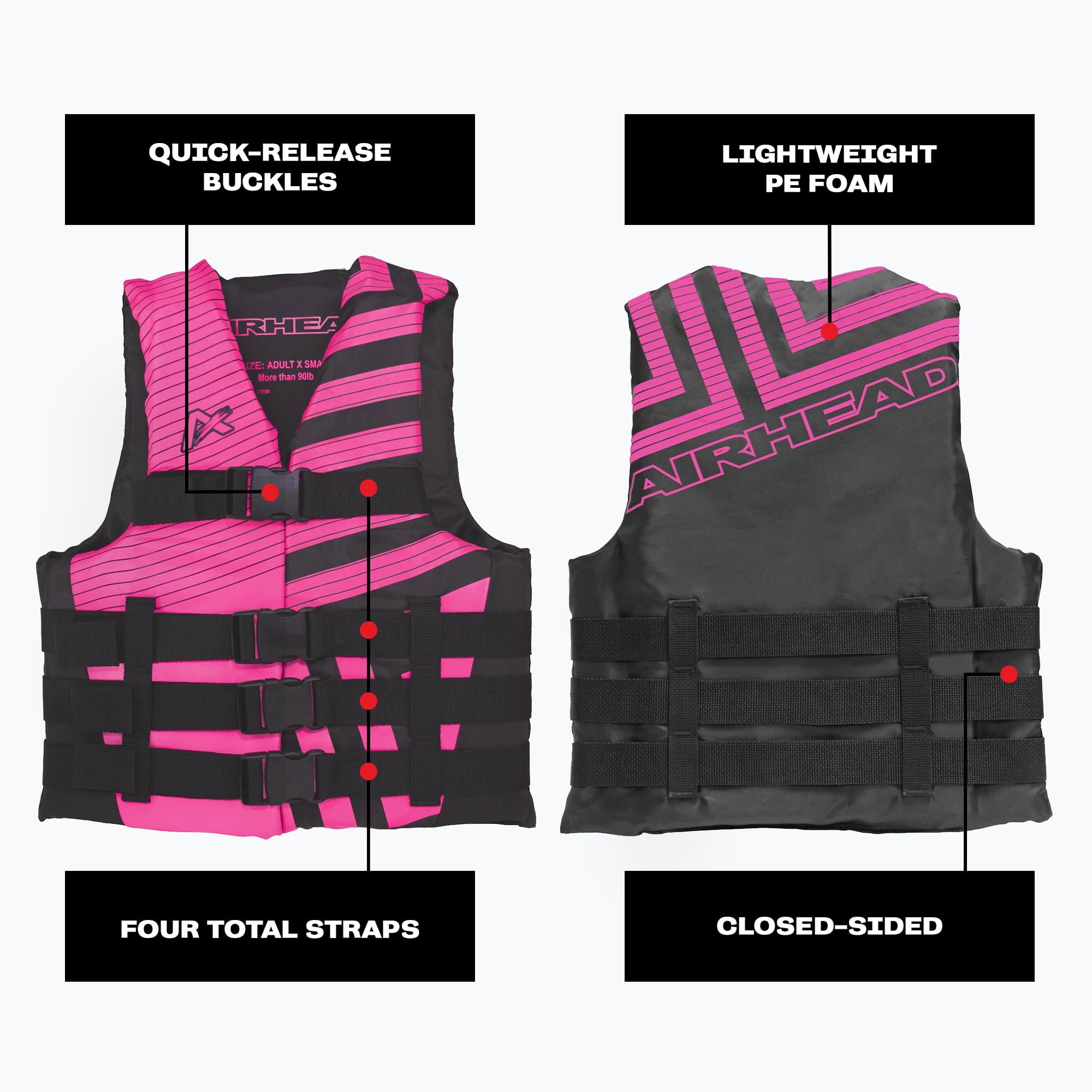 UV resistant 200-Denier polyester fabric on Airhead life jacket