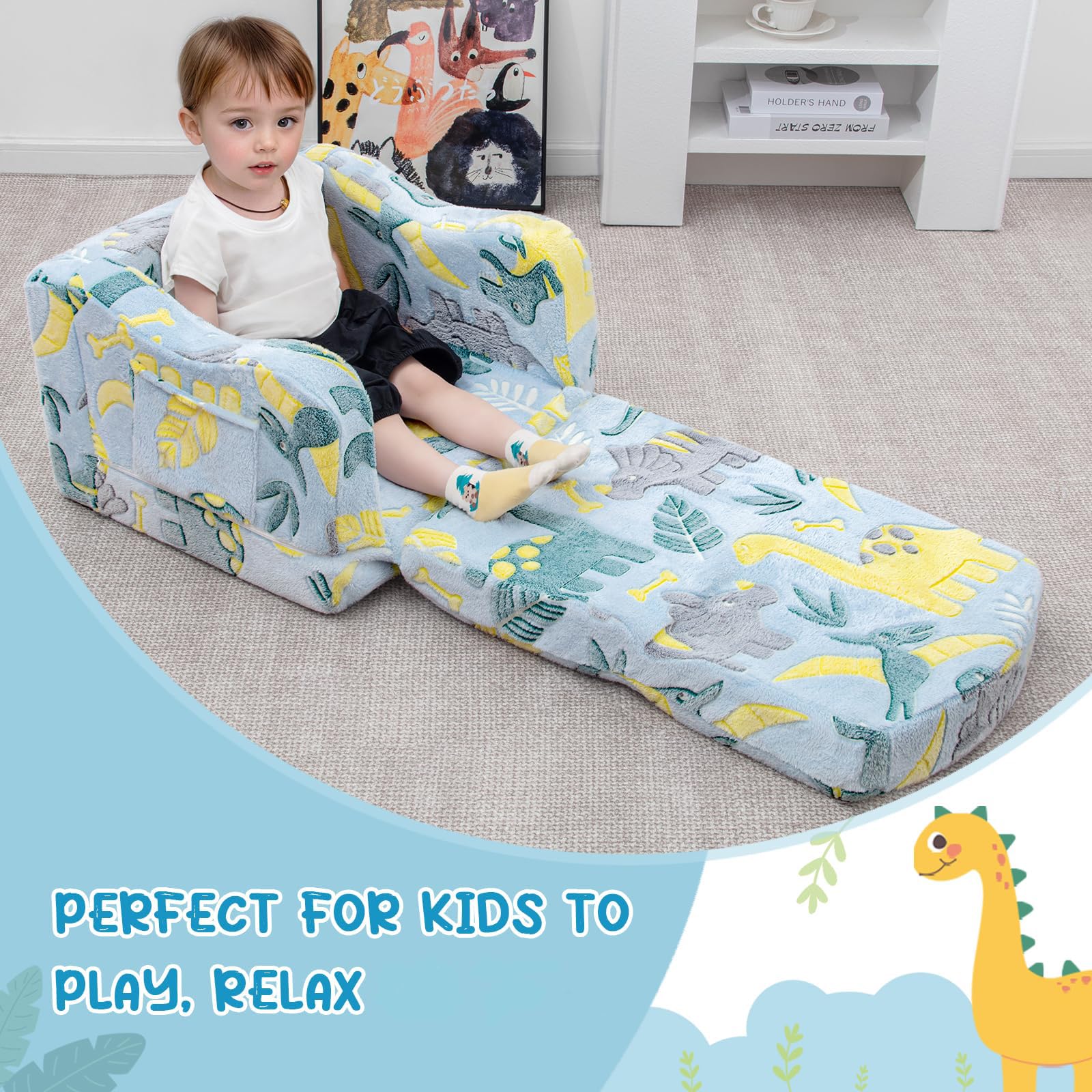 Side pockets on Airpanda toddler chair for books and toys