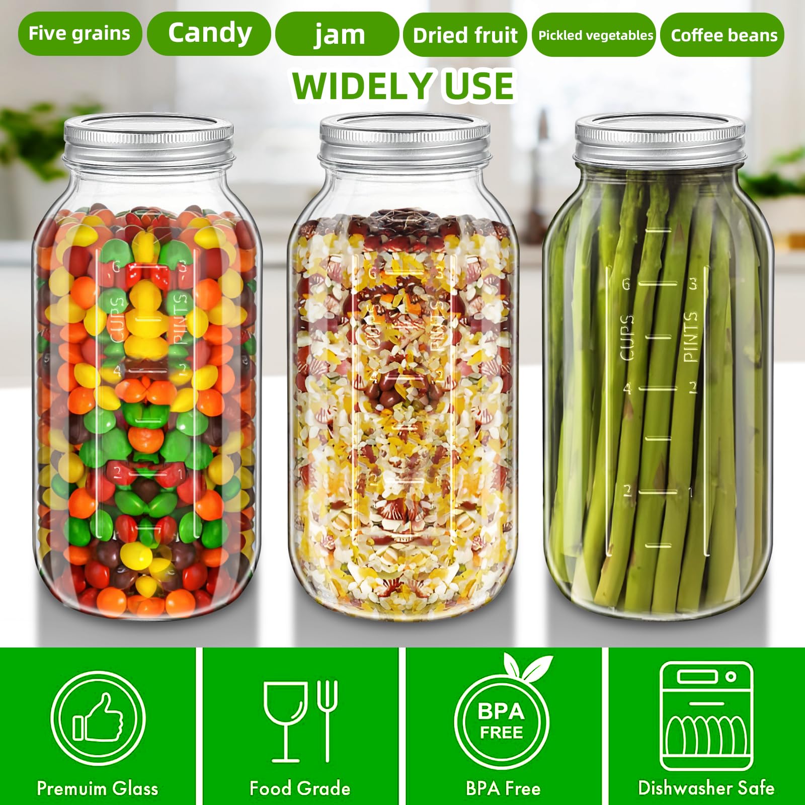 airtight storage glass canning jar safe for fridge freezer dishwasher