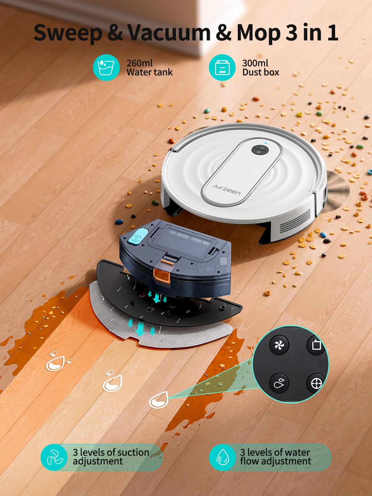Airzeen robot vacuum 4000Pa suction power