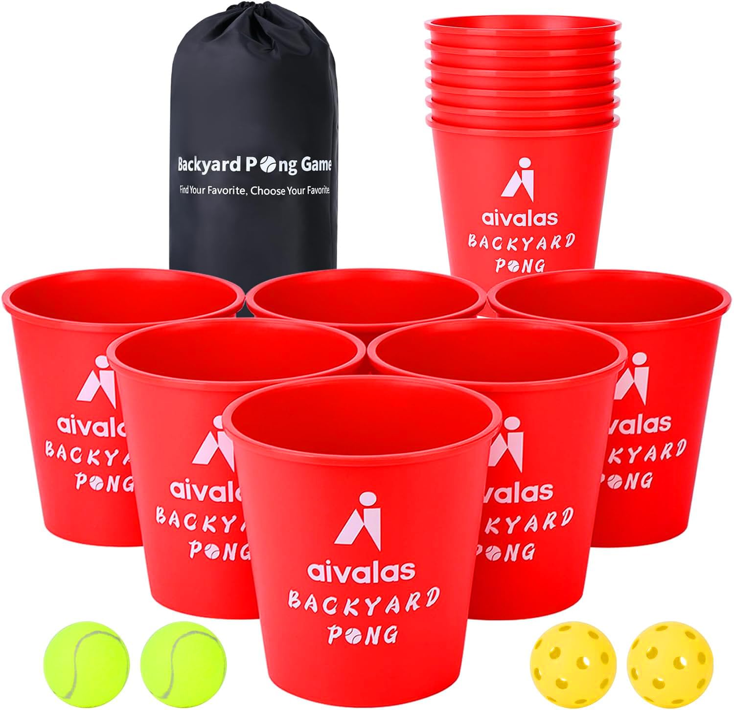 Aivalas Yard Pong Outdoor Games product image with 12 buckets and balls