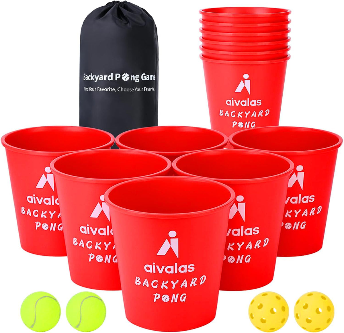 Aivalas Yard Pong Outdoor Games product image with 12 buckets and balls