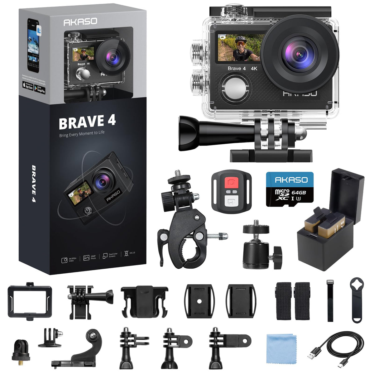 AKASO Brave 4 action camera 4K30fps and 20MP photo capability
