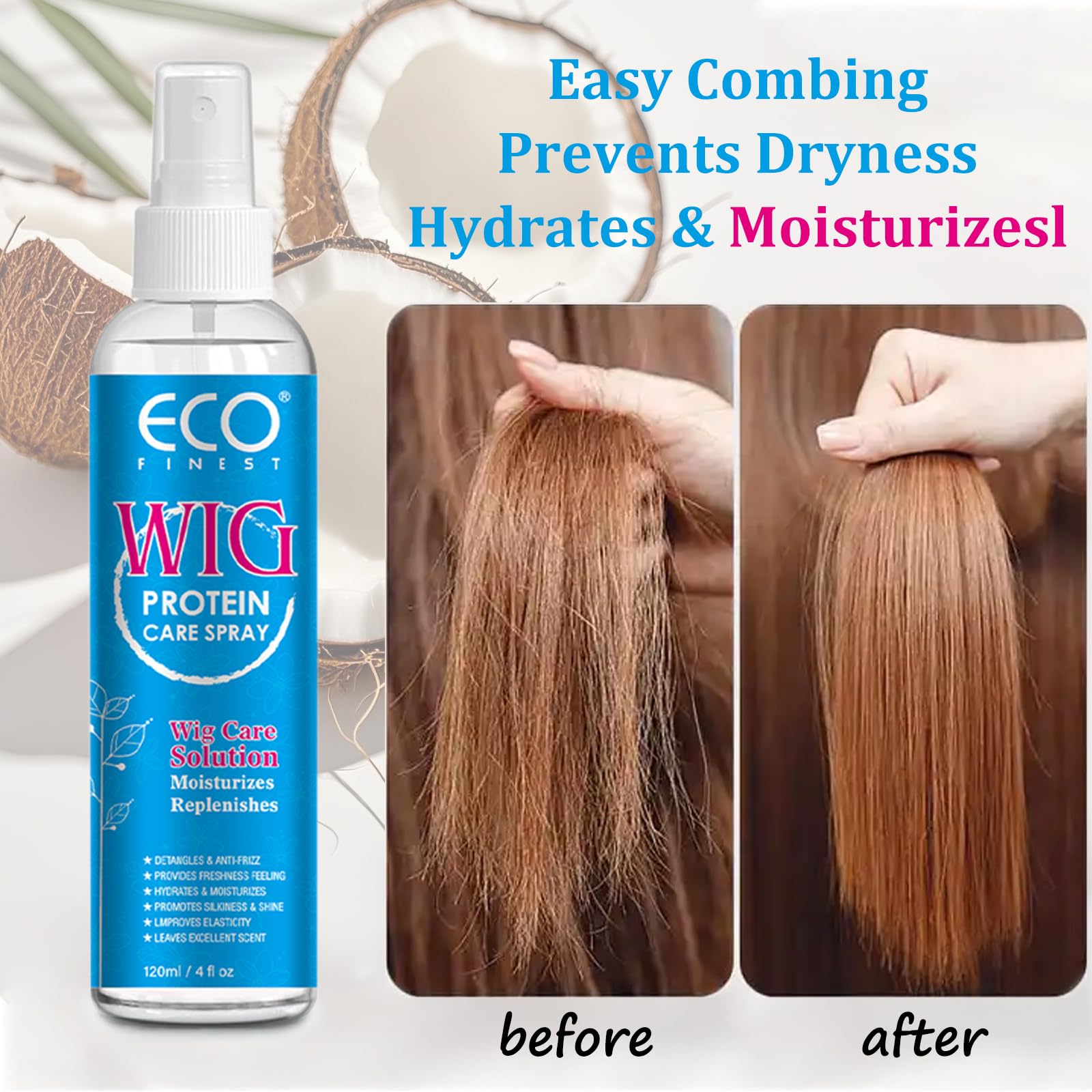 Fresh scented wig spray for smoothing and shine