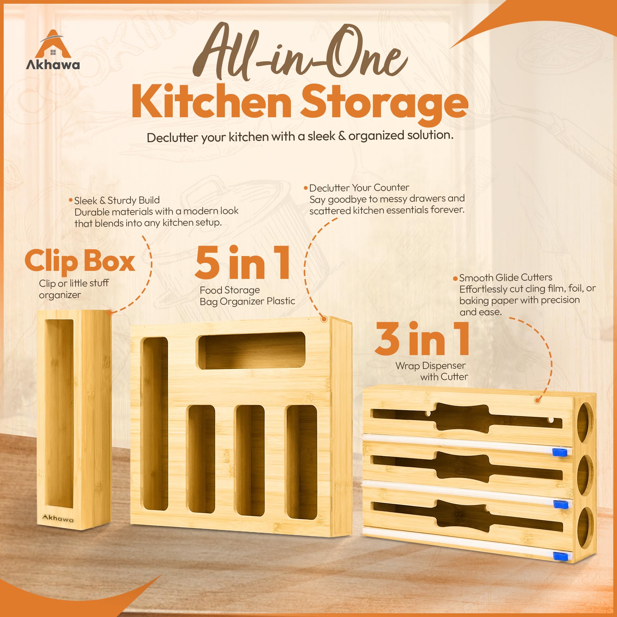 Foil plastic wrap and wax paper slots on drawer organizer
