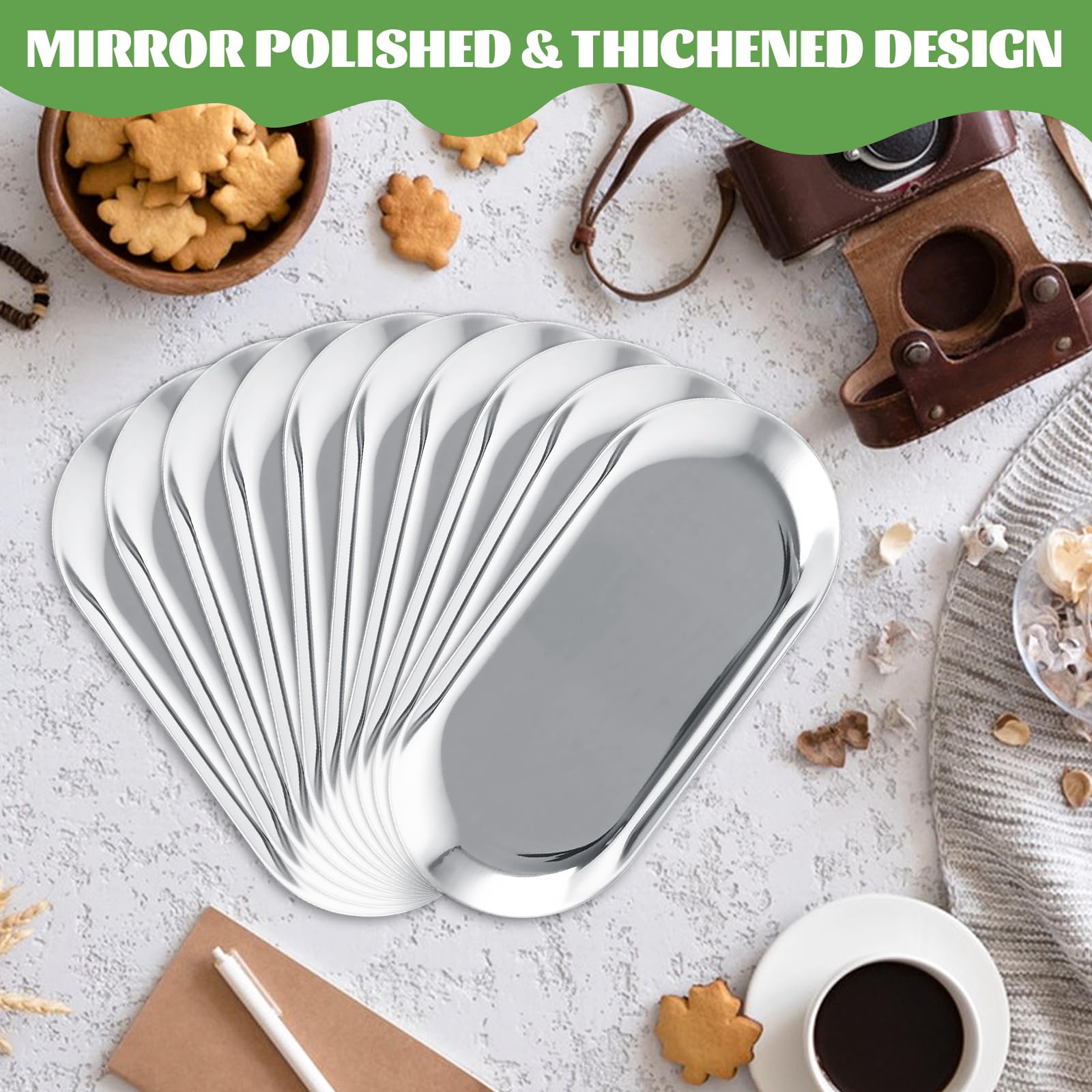 Durable stainless steel trays for kitchen and vanity storage