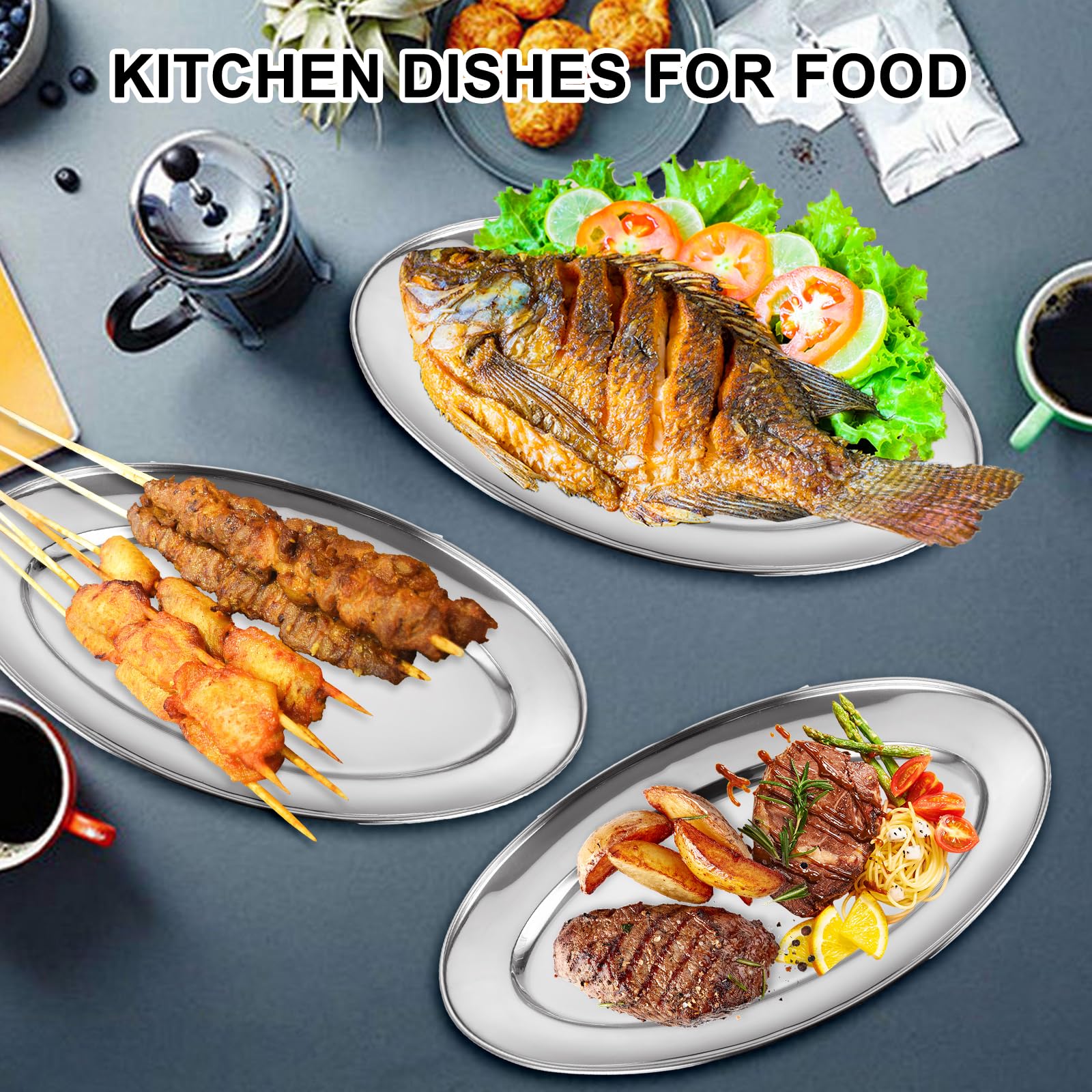 Large metal trays for party buffet akolafe silver color