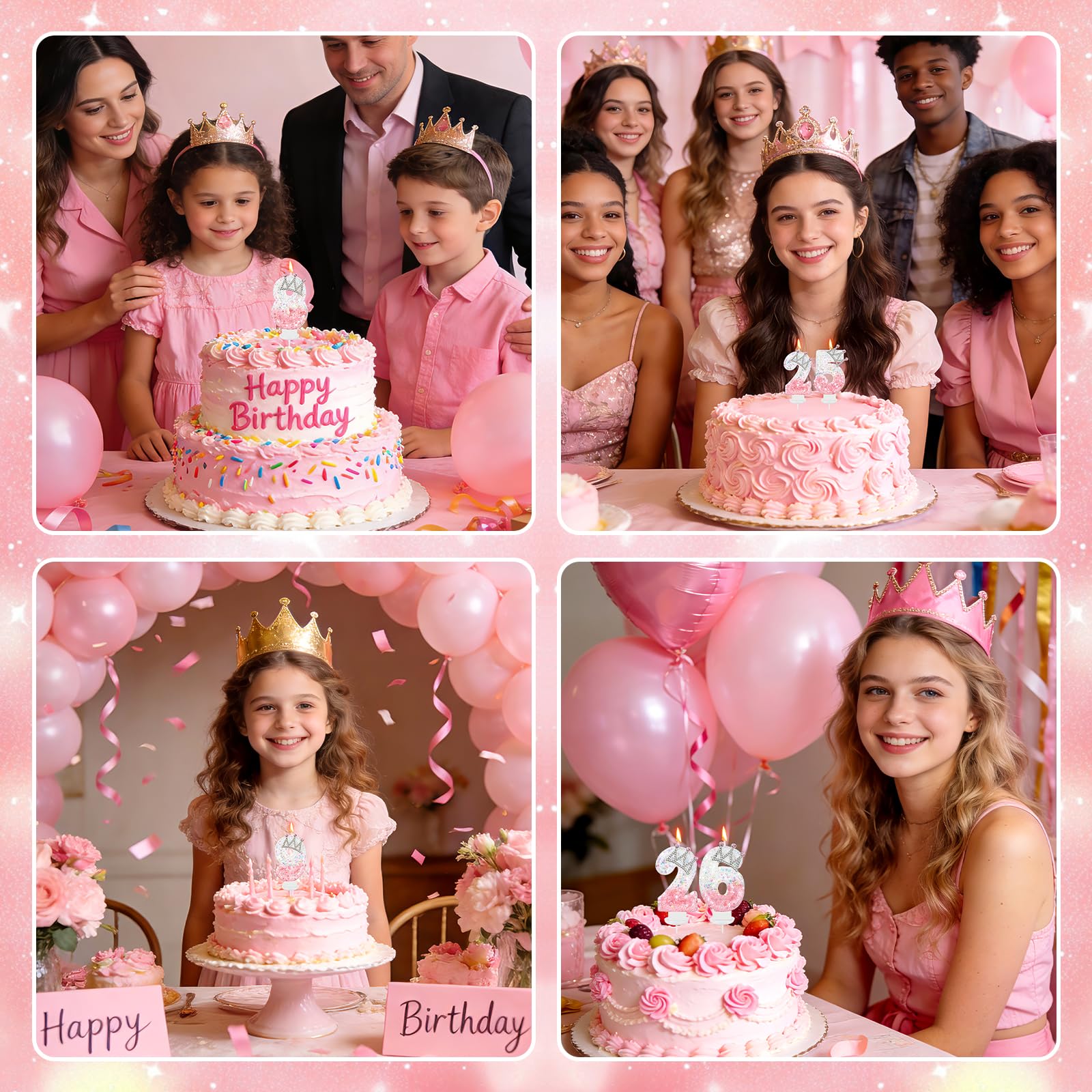 Pink and white crown candle set for princess birthday