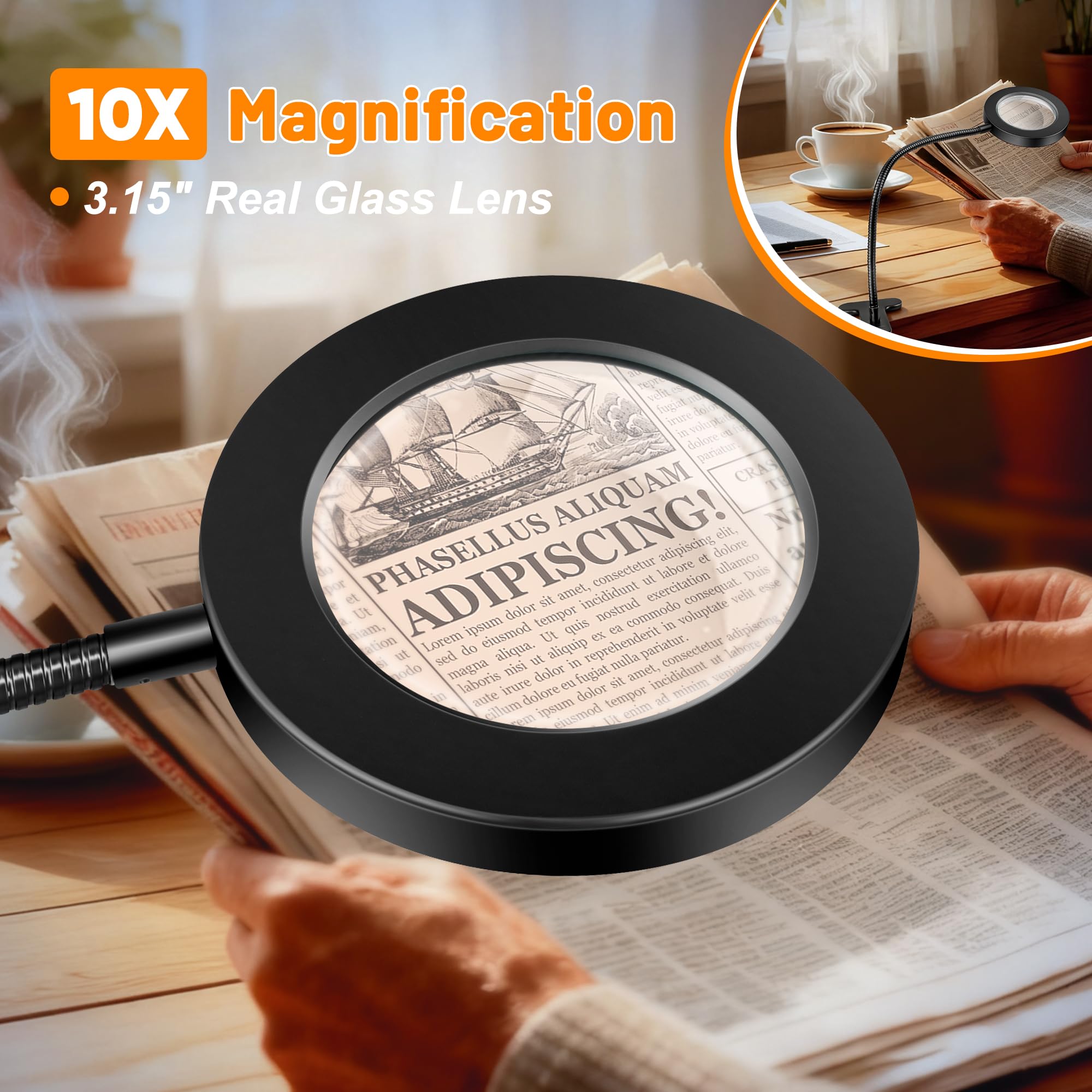 Clip-on magnifier light with Akynite setup on desk