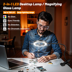 Gooseneck magnifier with 58 LEDs and color temp options