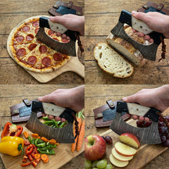 Mosaic pin and leather lanyard on ulu knife handle
