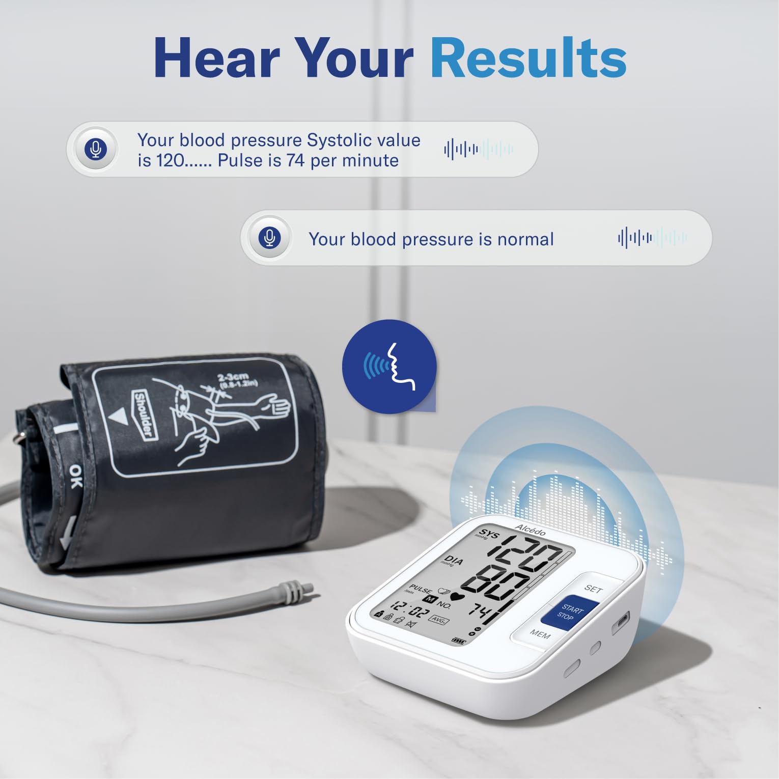 Live voice feedback with adjustable volume on Alcedo monitor