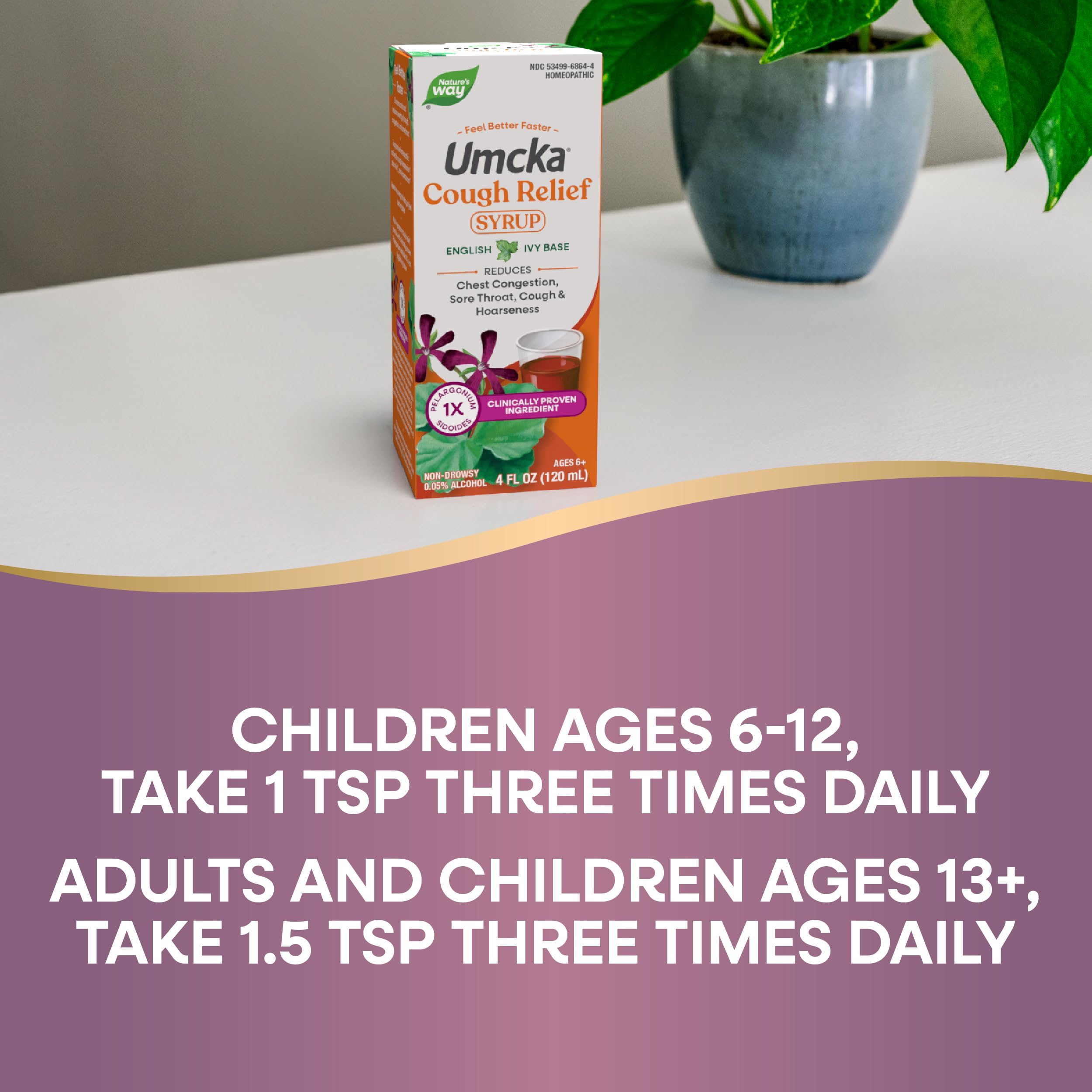 Dosing chart showing children and adult directions on label