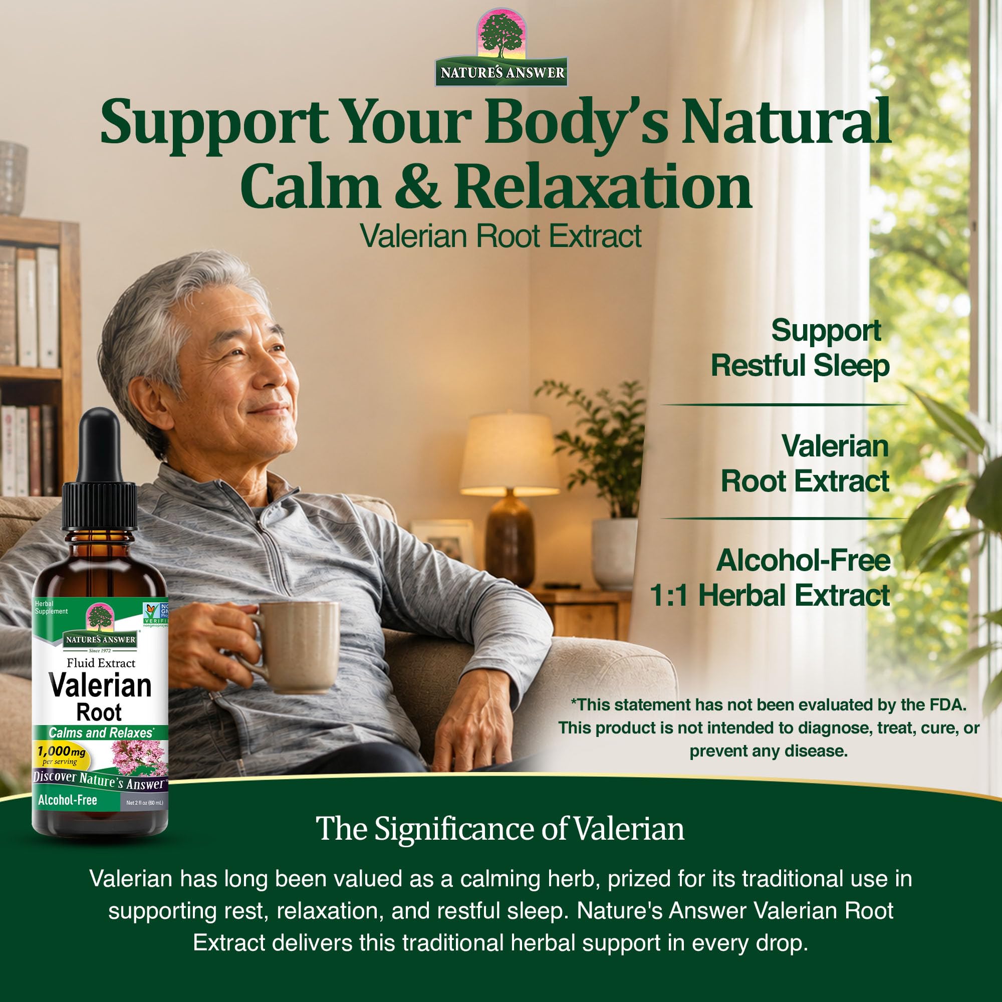 Holistically balanced valerian root extract bottle and cap