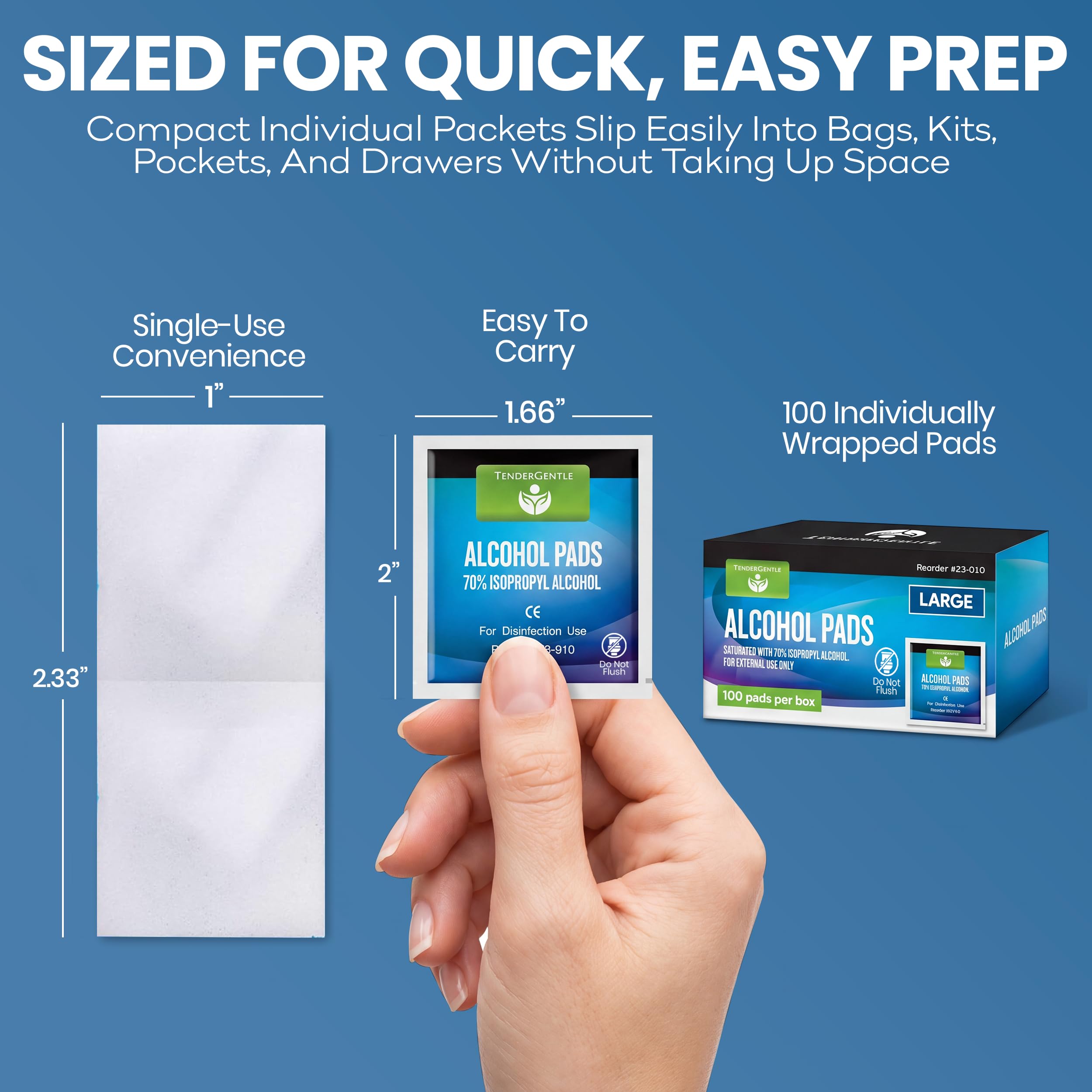 Large alcohol prep pads swabs for injections