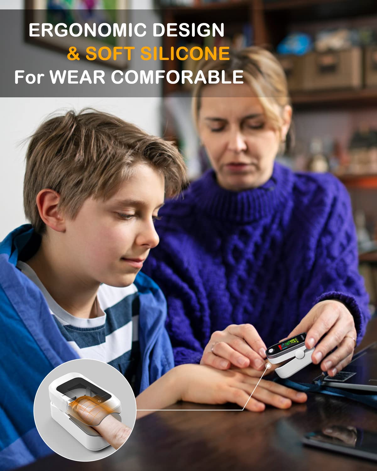 Compact lightweight oximeter with included lanyard