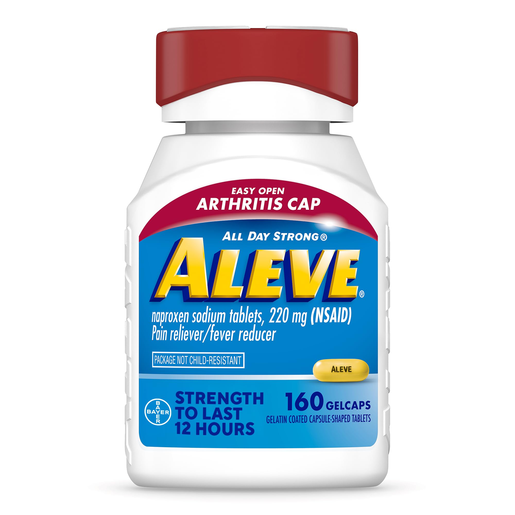 Aleve gelcaps bottle with Easy Open Arthritis Cap