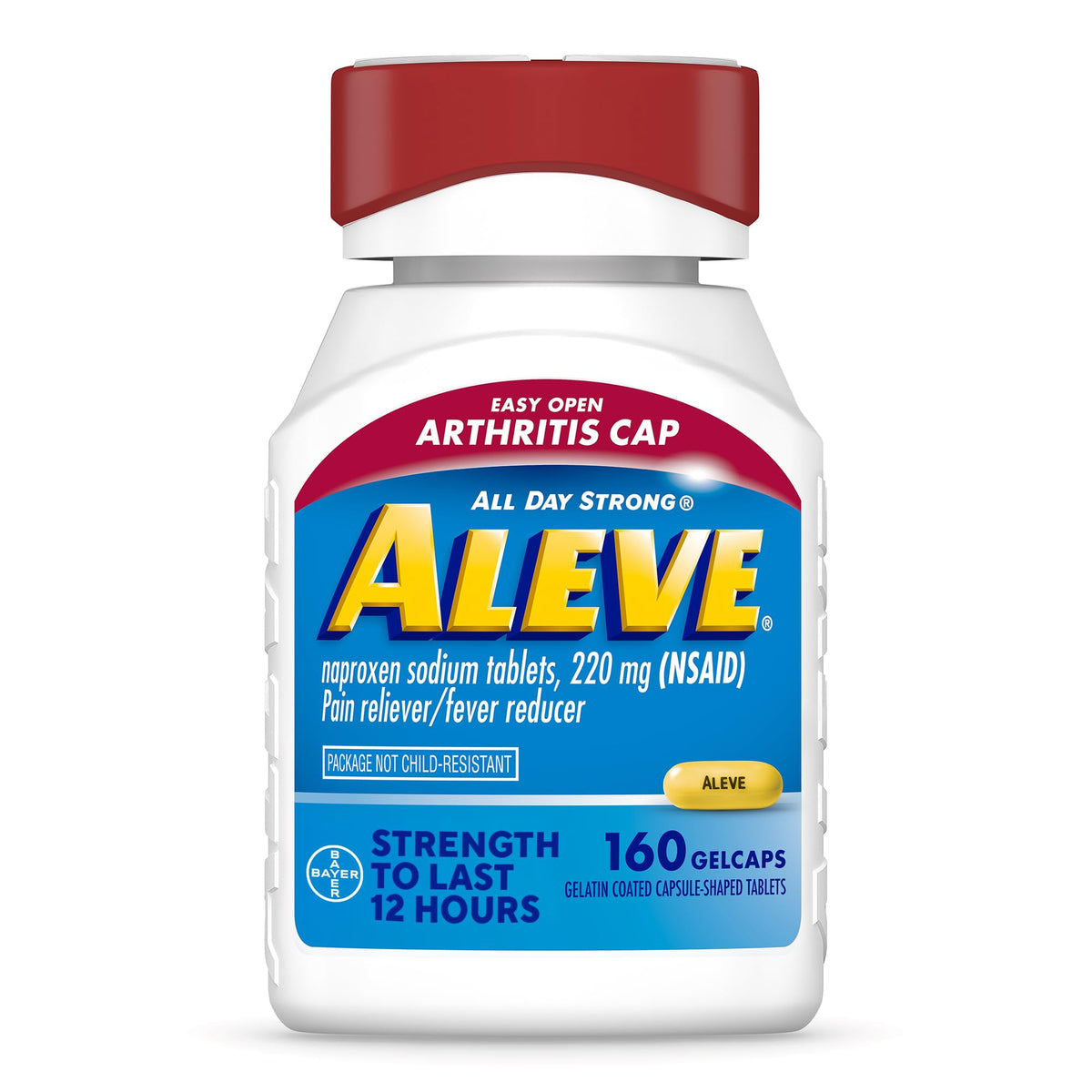 Aleve gelcaps bottle with Easy Open Arthritis Cap
